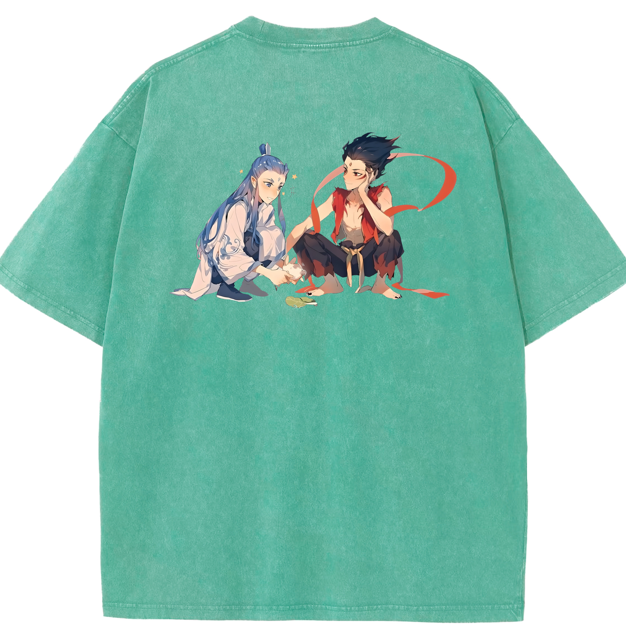 （画像用） Ne Zha 2 ナタ 魔童の大暴れ 綿100% ヴィンテージ風 半袖Tシャツ（背面プリント）